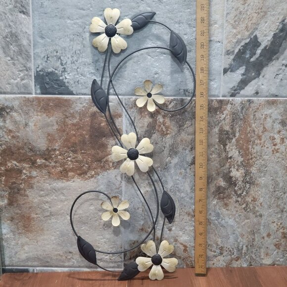 Metallic Yellow Flower Vine Wall Sculpture Wall Art Vertical Hanging - Picture 9 of 12